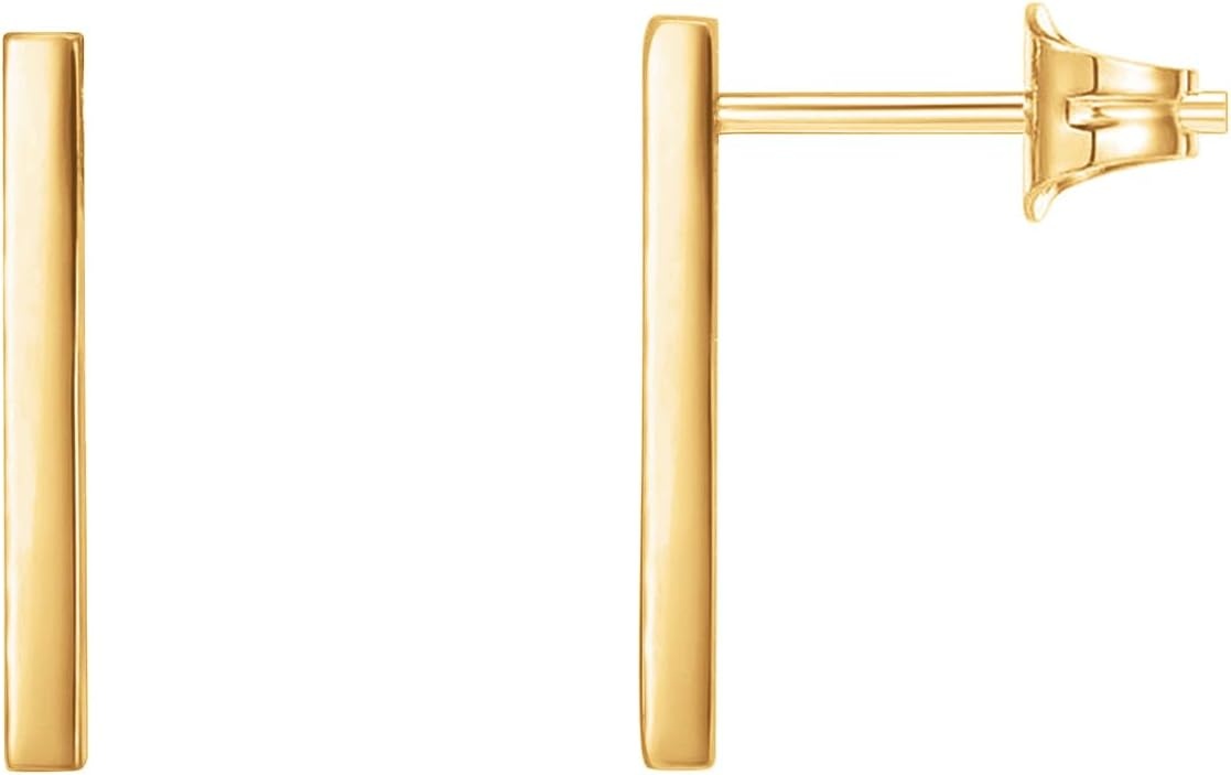 image:imagePAVOI 14K Gold Plated 925 Sterling Silver Post Dainty Mini Bar Stud Earrings Gold Earrings for WomenShort Smooth