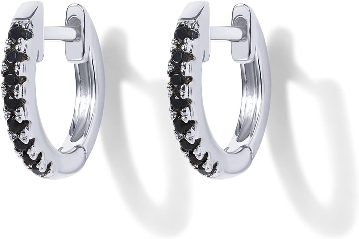 image:imagePAVOI 14K Gold Plated 925 Sterling Silver Post Huggies Cubic Zirconia Huggie Earrings for Women Green Garnet Spinel Blue Black Multicolored StonesBlack CZ