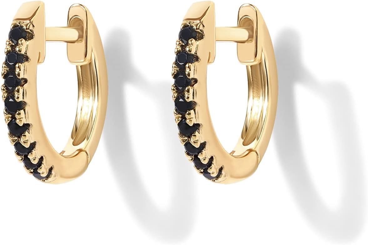 image:imagePAVOI 14K Gold Plated 925 Sterling Silver Post Huggies Cubic Zirconia Huggie Earrings for Women Green Garnet Spinel Blue Black Multicolored StonesBlack CZ