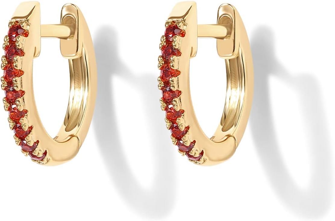 image:imagePAVOI 14K Gold Plated 925 Sterling Silver Post Huggies Cubic Zirconia Huggie Earrings for Women Green Garnet Spinel Blue Black Multicolored StonesGarnet