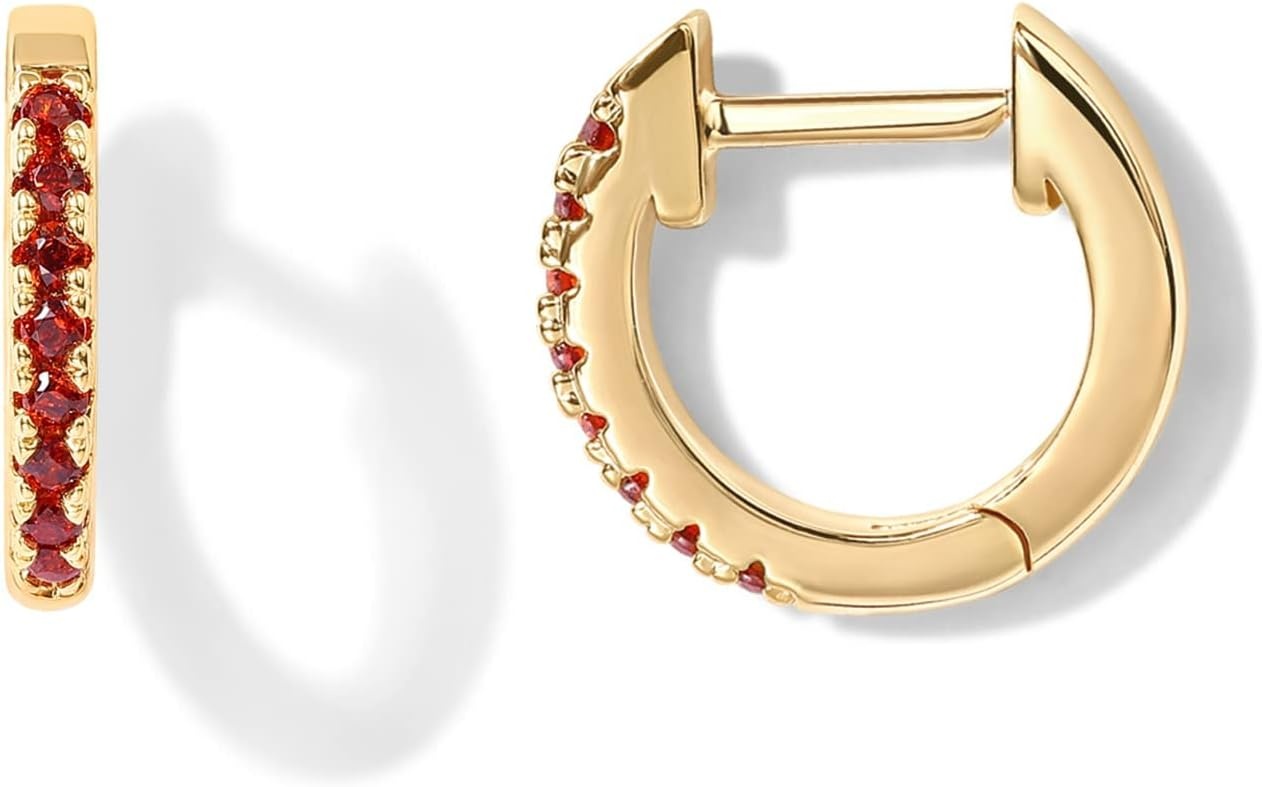 image:imagePAVOI 14K Gold Plated 925 Sterling Silver Post Huggies Cubic Zirconia Huggie Earrings for Women Green Garnet Spinel Blue Black Multicolored StonesGarnet