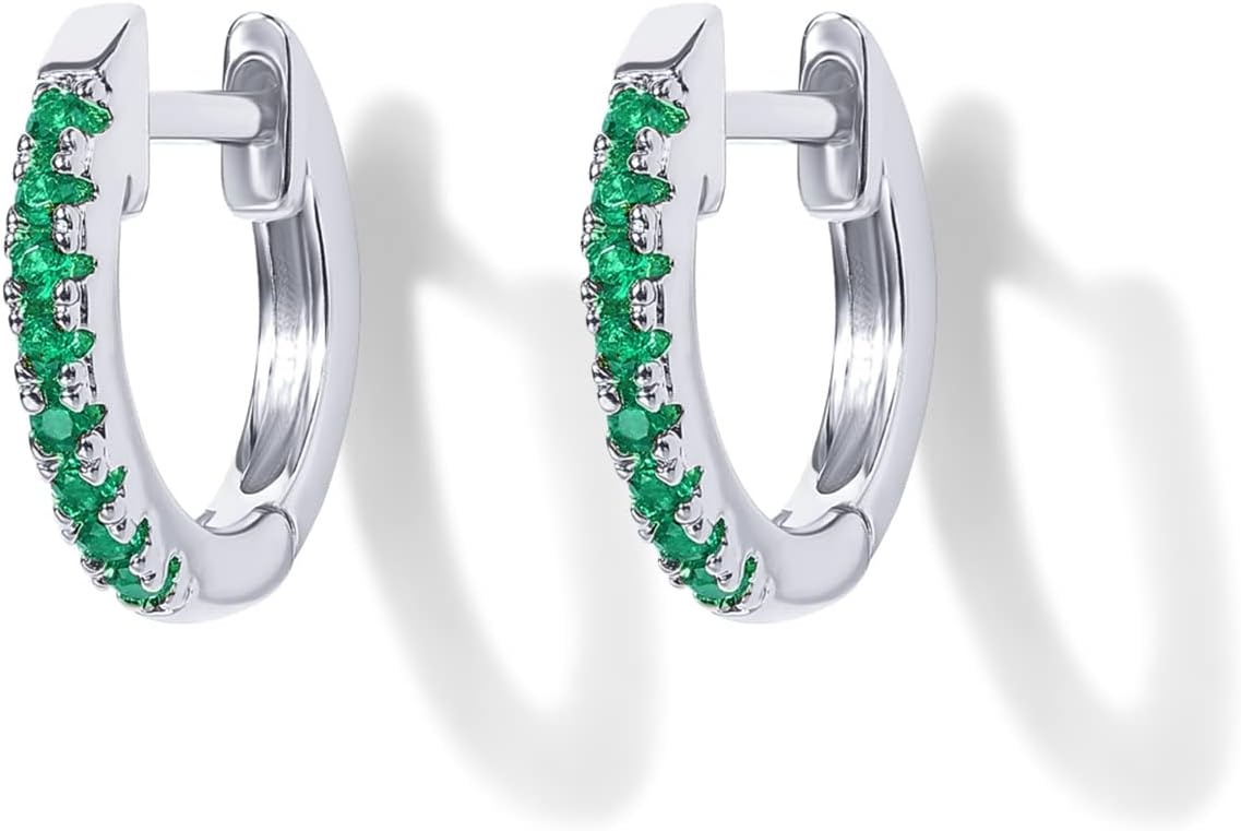 image:imagePAVOI 14K Gold Plated 925 Sterling Silver Post Huggies Cubic Zirconia Huggie Earrings for Women Green Garnet Spinel Blue Black Multicolored StonesGreen CZ