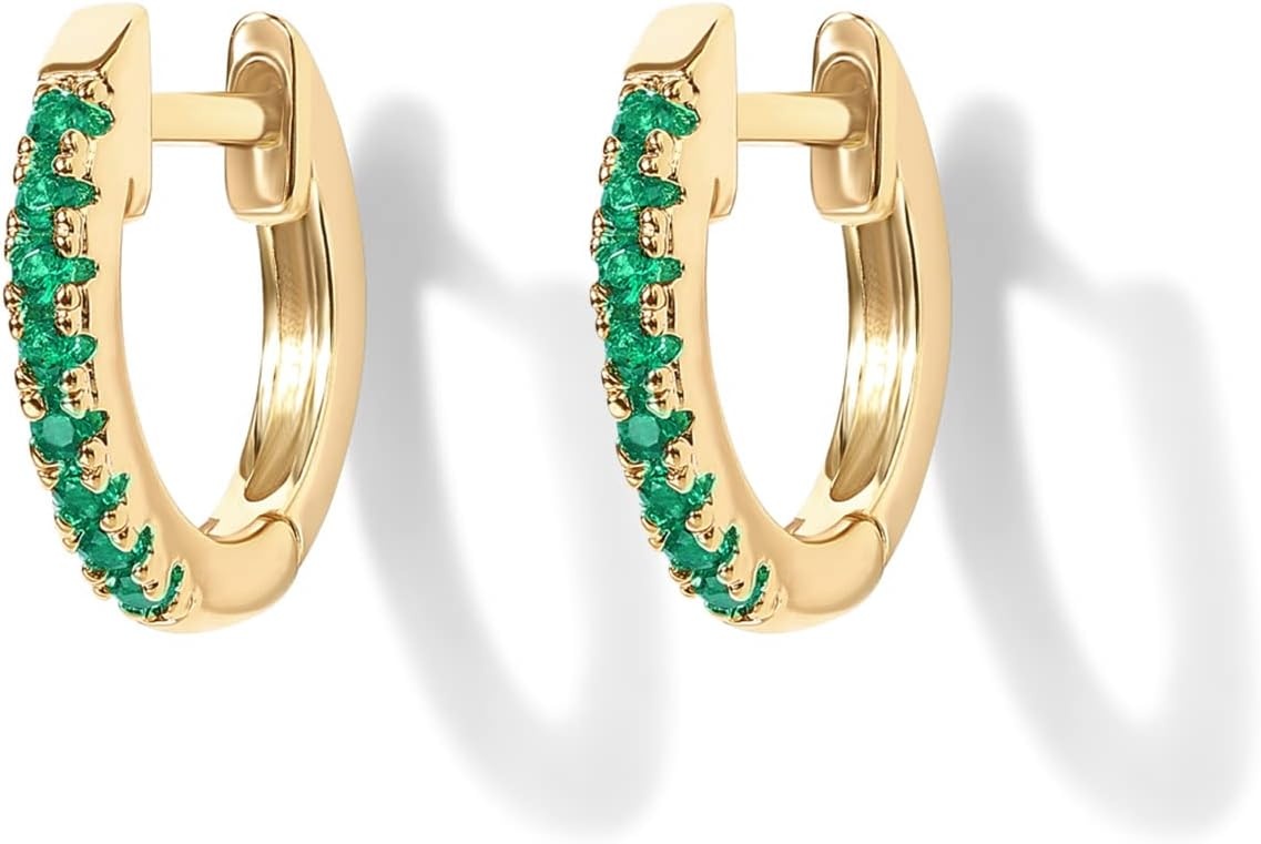 image:imagePAVOI 14K Gold Plated 925 Sterling Silver Post Huggies Cubic Zirconia Huggie Earrings for Women Green Garnet Spinel Blue Black Multicolored StonesGreen CZ
