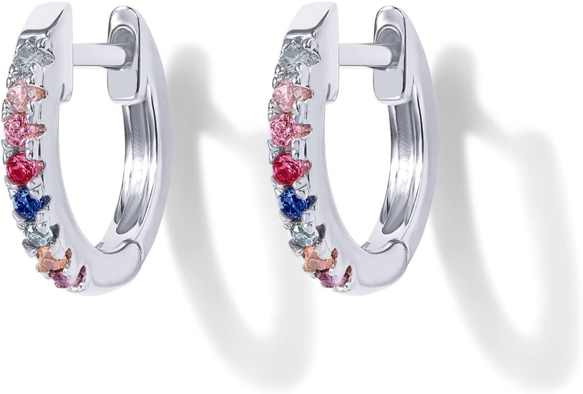 image:imagePAVOI 14K Gold Plated 925 Sterling Silver Post Huggies Cubic Zirconia Huggie Earrings for Women Green Garnet Spinel Blue Black Multicolored StonesMulti Colored