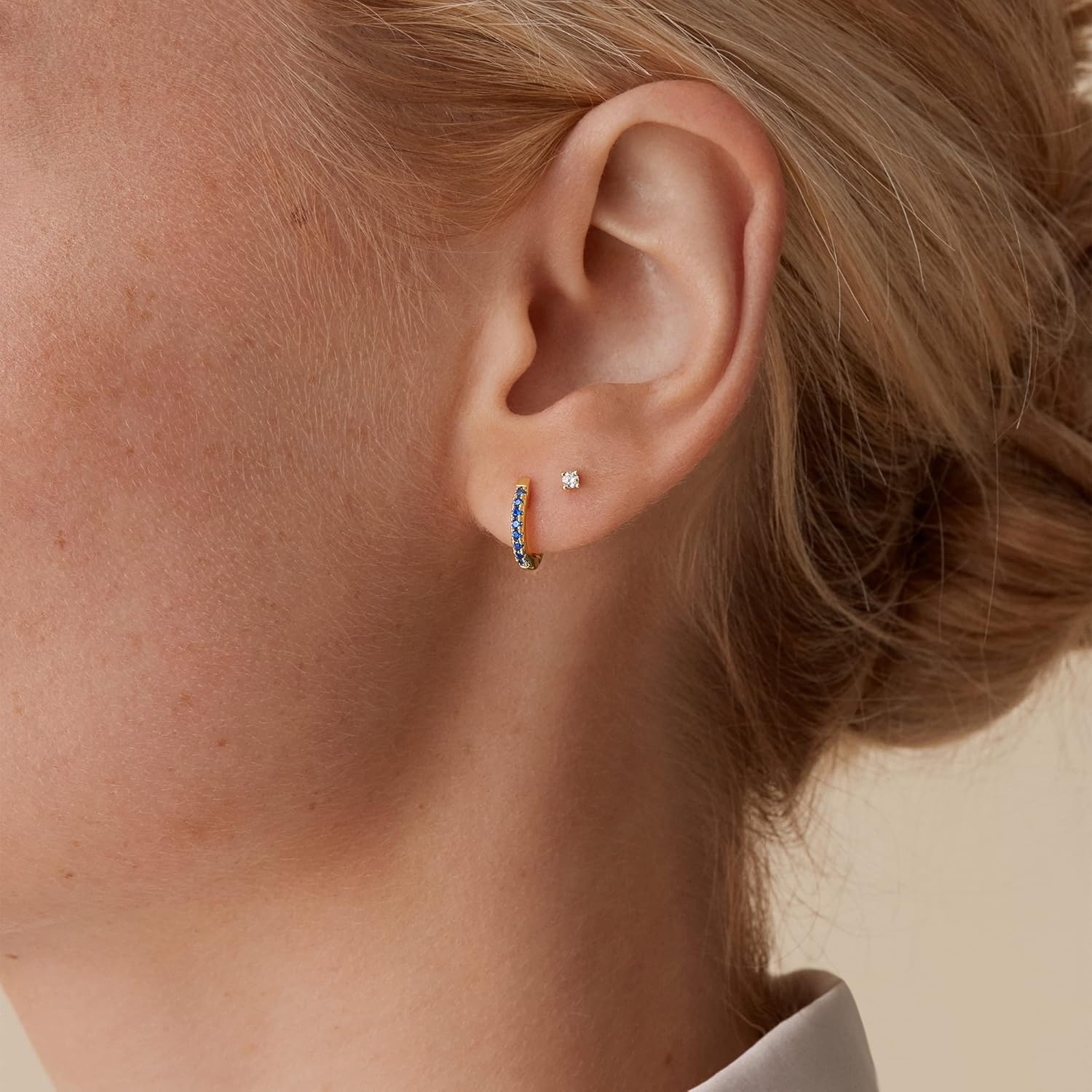 image:imagePAVOI 14K Gold Plated 925 Sterling Silver Post Huggies Cubic Zirconia Huggie Earrings for Women Green Garnet Spinel Blue Black Multicolored StonesNano Spinel Blue