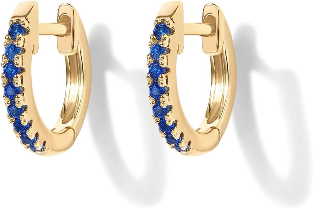 image:imagePAVOI 14K Gold Plated 925 Sterling Silver Post Huggies Cubic Zirconia Huggie Earrings for Women Green Garnet Spinel Blue Black Multicolored StonesNano Spinel Blue