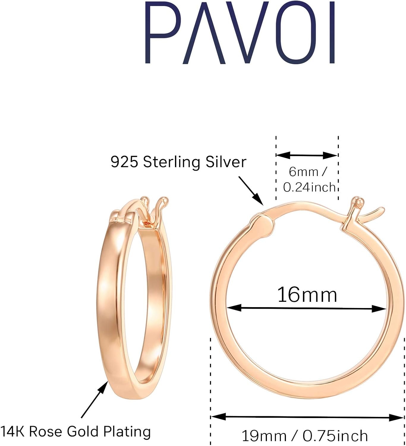 image:imagePAVOI 14K Gold Plated 925 Sterling Silver Post Lightweight Hoops 20mm 30mm Earring Gold Hoop Earrings for WomenRose Gold