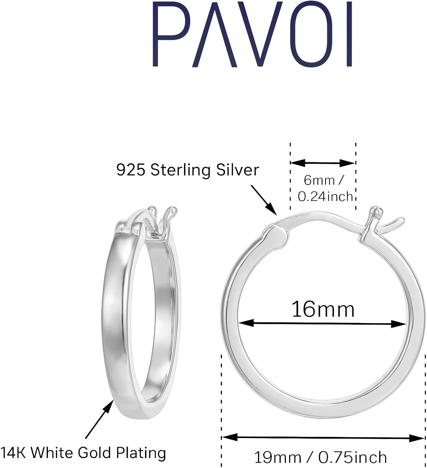 image:imagePAVOI 14K Gold Plated 925 Sterling Silver Post Lightweight Hoops 20mm 30mm Earring Gold Hoop Earrings for WomenWhite Gold