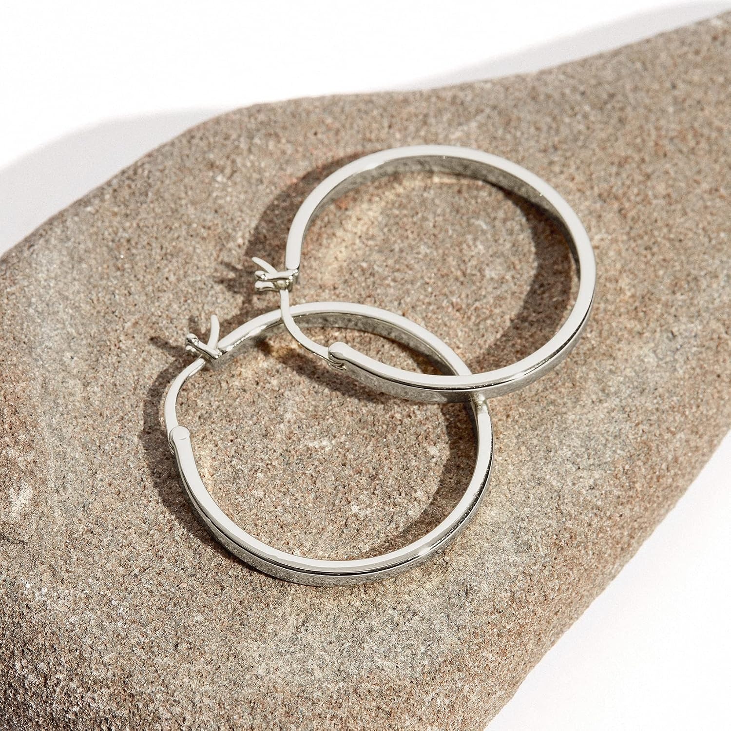 image:imagePAVOI 14K Gold Plated 925 Sterling Silver Post Lightweight Hoops 20mm 30mm Earring Gold Hoop Earrings for WomenWhite Gold