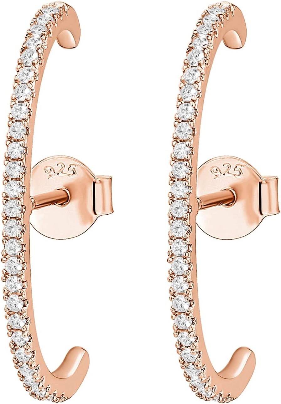 image:imagePAVOI 14K Gold Plated 925 Sterling Silver Post Minimalist Suspender Ear Cuff Earrings for Women Wrap Earlobe StudsRose Gold
