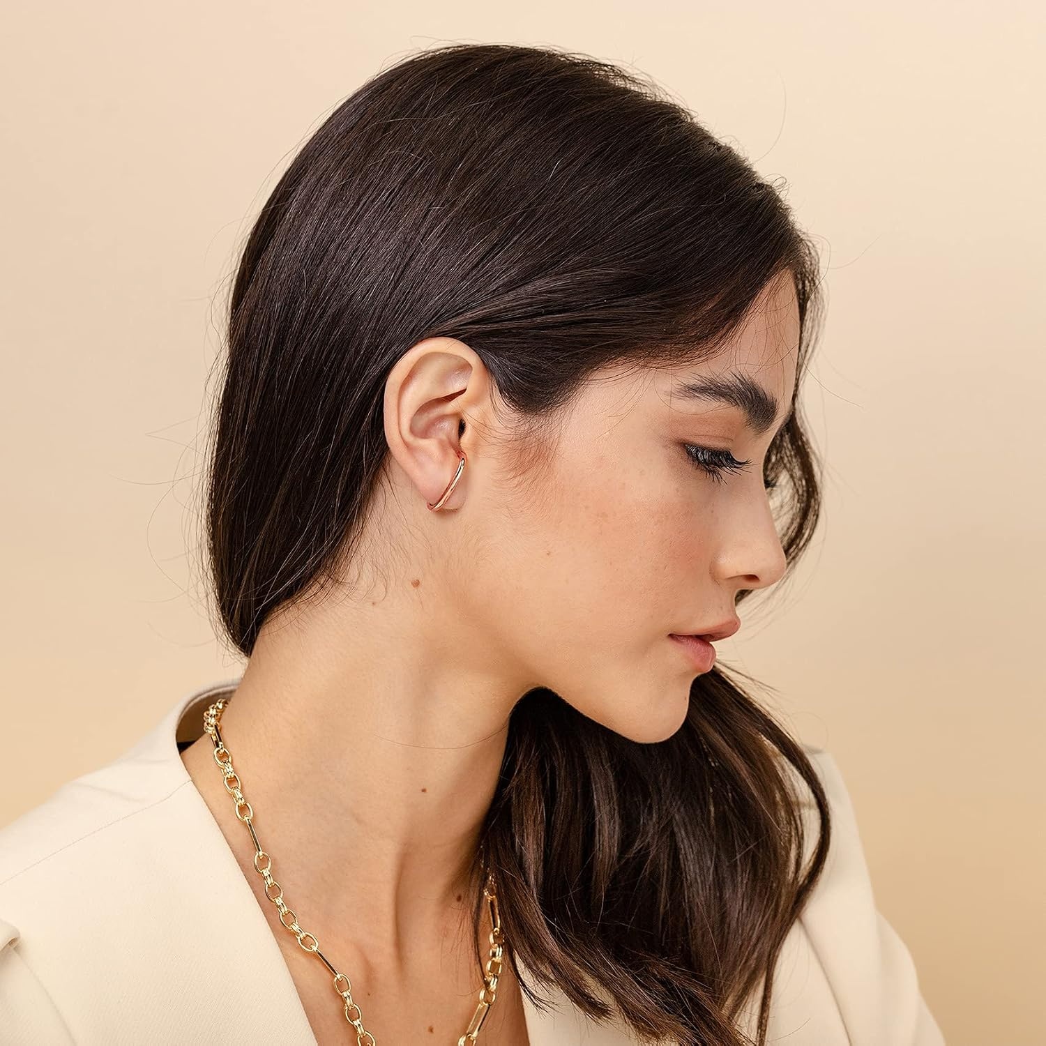 image:imagePAVOI 14K Gold Plated 925 Sterling Silver Post Minimalist Suspender Ear Cuff Earrings for Women Wrap Earlobe StudsRose Gold