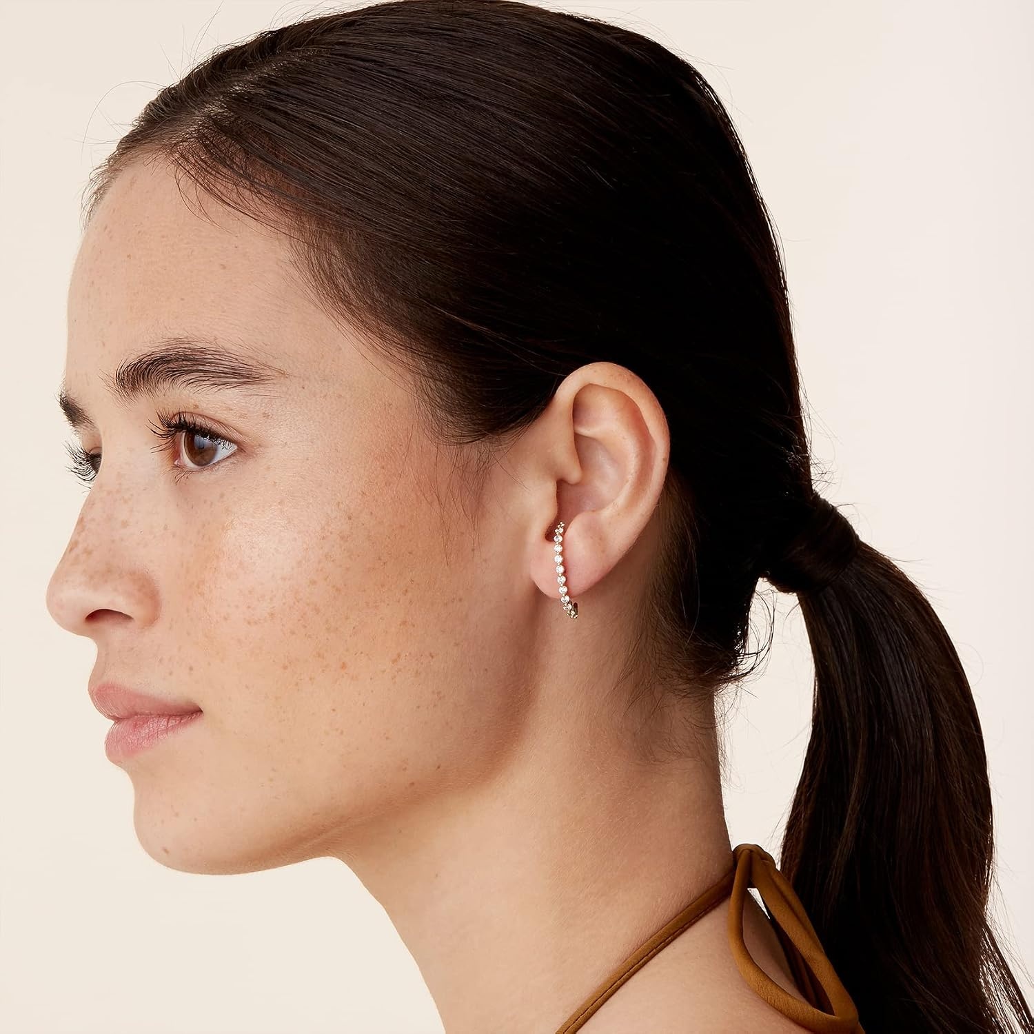 image:imagePAVOI 14K Gold Plated 925 Sterling Silver Post Minimalist Suspender Ear Cuff Earrings for Women Wrap Earlobe StudsWhite Gold