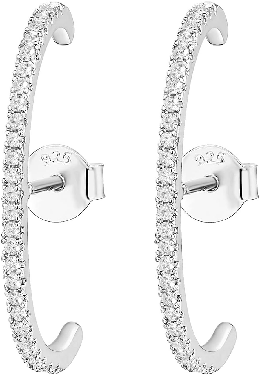 image:imagePAVOI 14K Gold Plated 925 Sterling Silver Post Minimalist Suspender Ear Cuff Earrings for Women Wrap Earlobe StudsWhite Gold