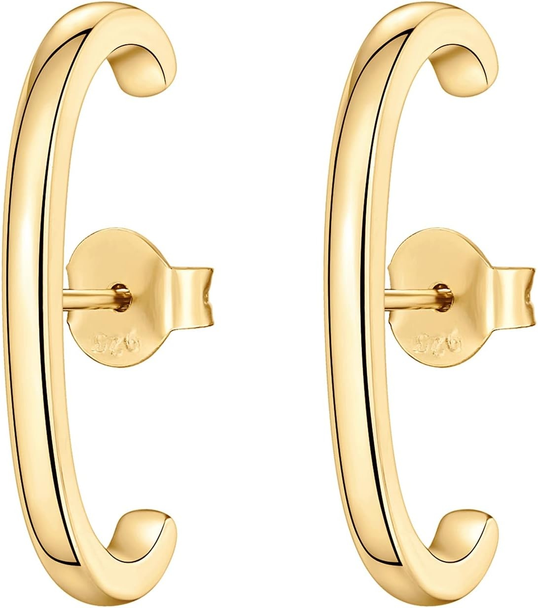 image:imagePAVOI 14K Gold Plated 925 Sterling Silver Post Minimalist Suspender Ear Cuff Earrings for Women Wrap Earlobe StudsYellow Gold