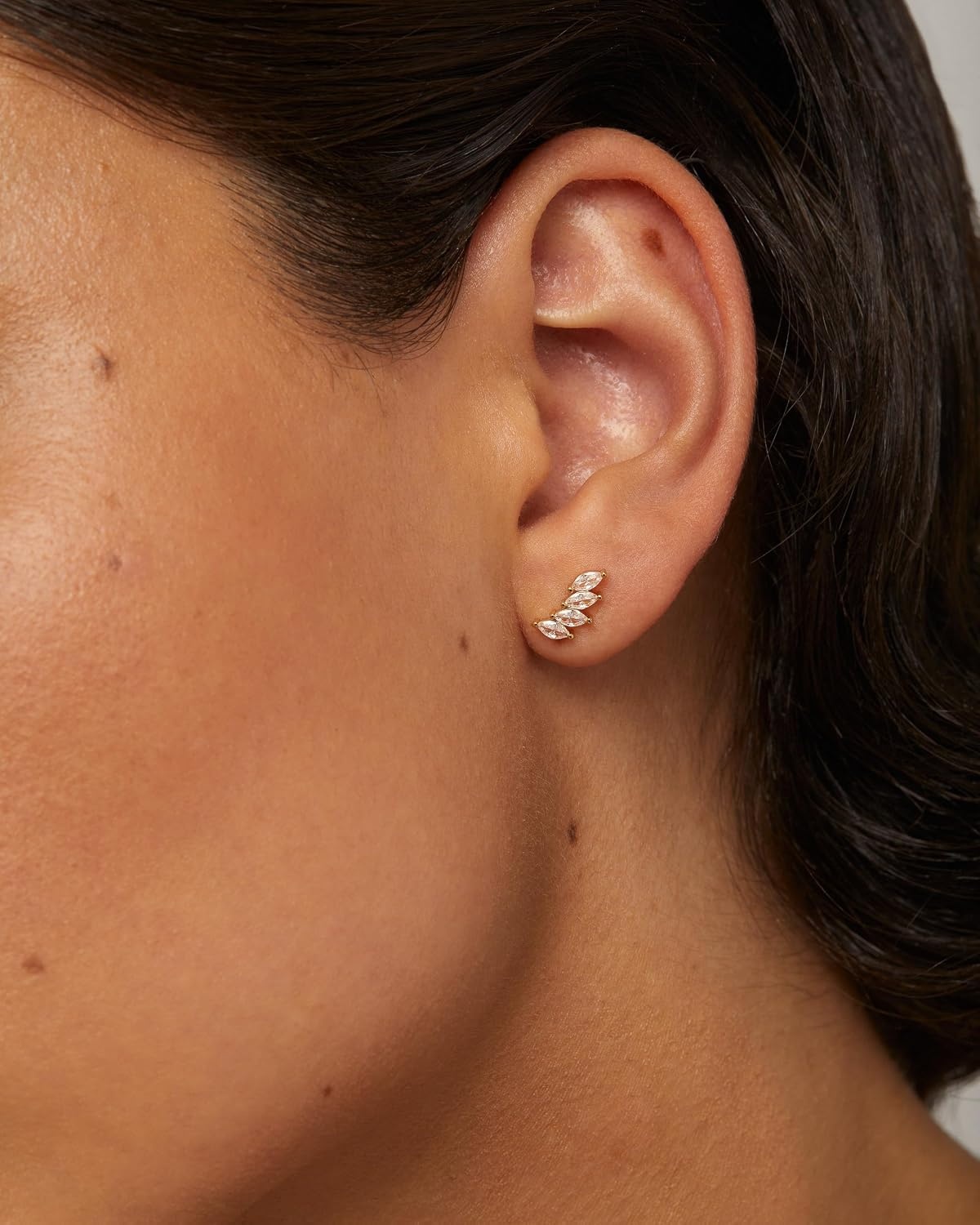 image:imagePAVOI 14K Gold Plated 925 Sterling Silver Post Navette CZ Crawler Flat Back Earrings for Women Small Cartilage Cubic Zirconia Stud Earring Helix Piercing JewelryWhite Gold
