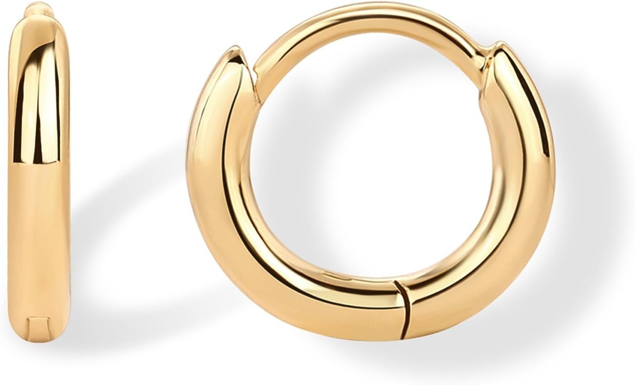 image:imagePAVOI 14K Gold Plated 925 Sterling Silver Posts Cubic Zirconia Mini Huggie Earrings for Women Tiny Cartilage Helix Huggie Hoop EarringsPlain