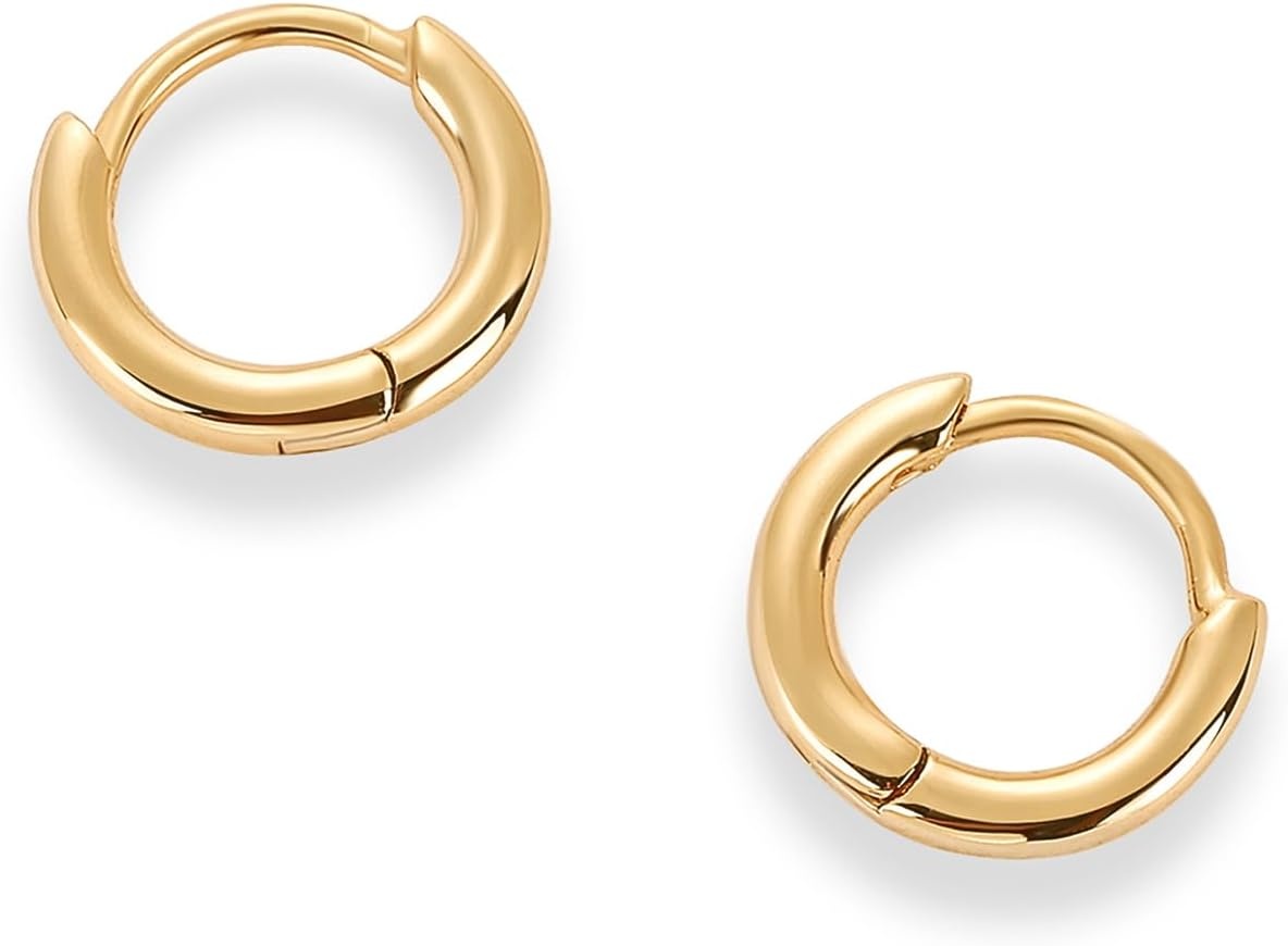 image:imagePAVOI 14K Gold Plated 925 Sterling Silver Posts Cubic Zirconia Mini Huggie Earrings for Women Tiny Cartilage Helix Huggie Hoop EarringsPlain