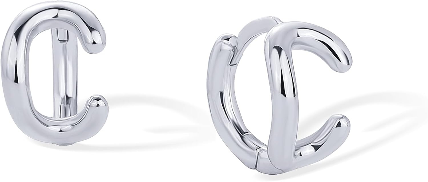image:imagePAVOI 14K Gold Plated 925 Sterling Silver Posts Dainty Initial Huggie Earrings for Women Gold Huggie Hoop Small Initial Jewelry Trendy Alphabet Letter Earrings C