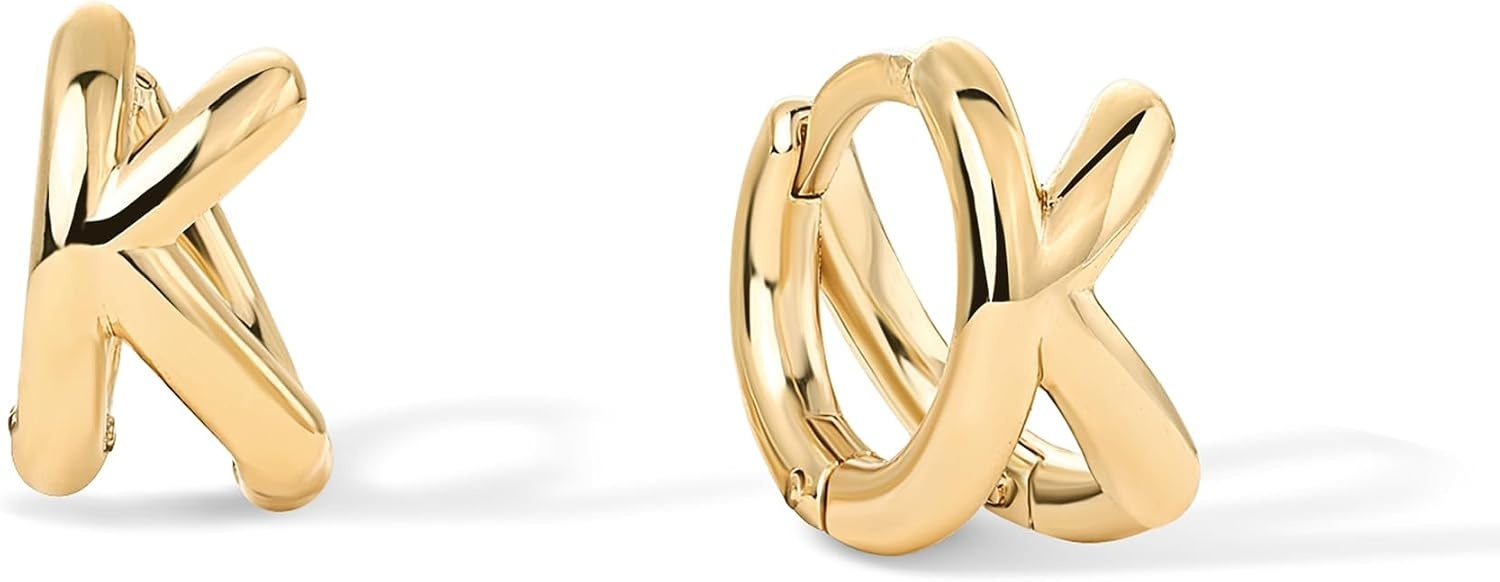 image:imagePAVOI 14K Gold Plated 925 Sterling Silver Posts Dainty Initial Huggie Earrings for Women Gold Huggie Hoop Small Initial Jewelry Trendy Alphabet Letter Earrings K