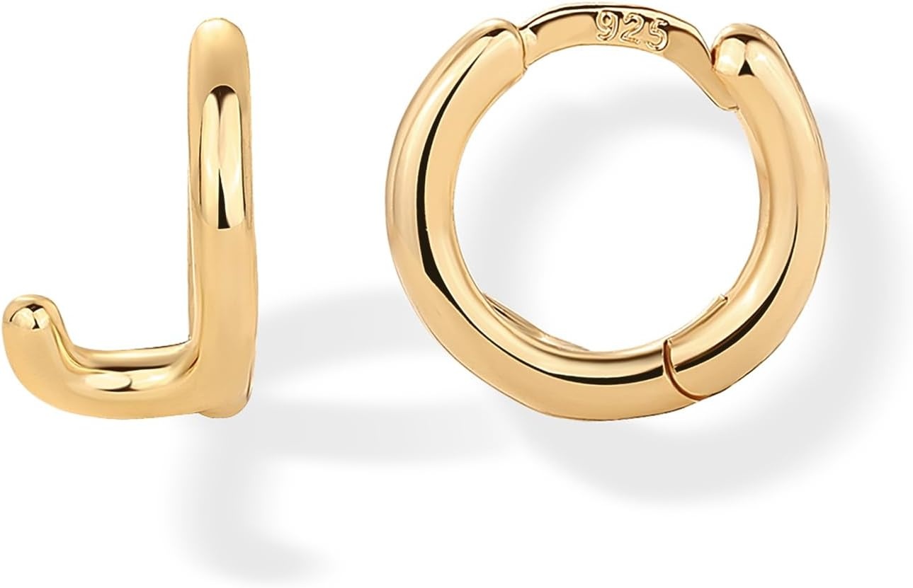 image:imagePAVOI 14K Gold Plated 925 Sterling Silver Posts Dainty Initial Huggie Earrings for Women Gold Huggie Hoop Small Initial Jewelry Trendy Alphabet Letter Earrings J