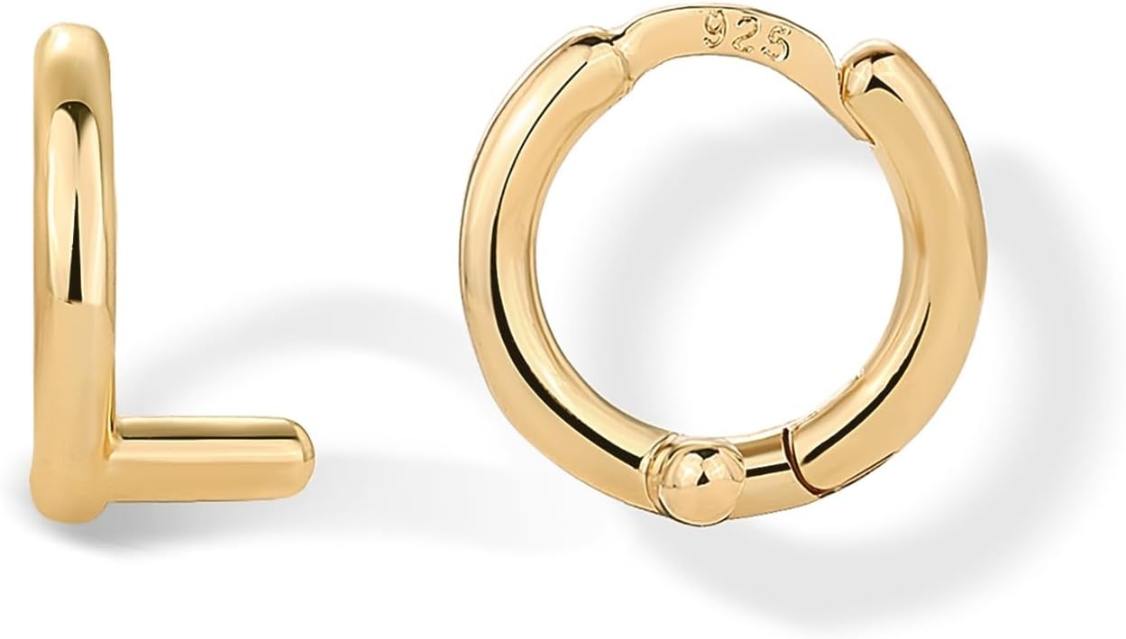 image:imagePAVOI 14K Gold Plated 925 Sterling Silver Posts Dainty Initial Huggie Earrings for Women Gold Huggie Hoop Small Initial Jewelry Trendy Alphabet Letter Earrings L