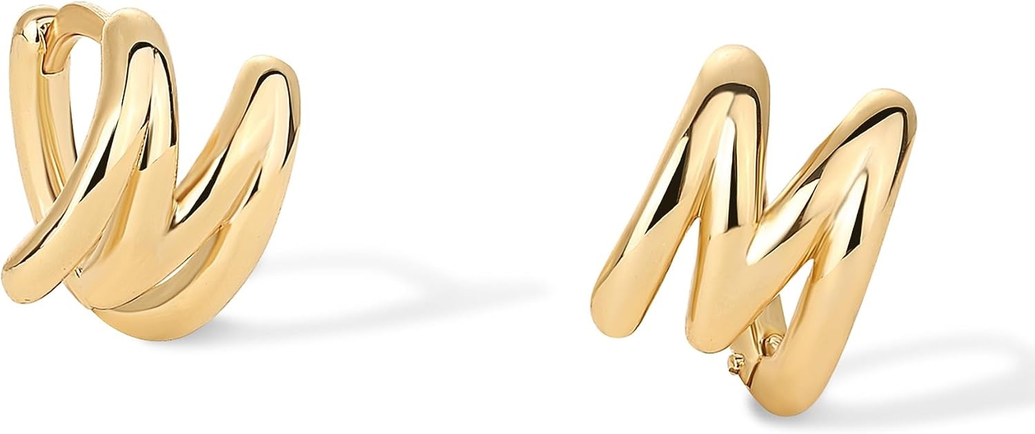 image:imagePAVOI 14K Gold Plated 925 Sterling Silver Posts Dainty Initial Huggie Earrings for Women Gold Huggie Hoop Small Initial Jewelry Trendy Alphabet Letter Earrings M
