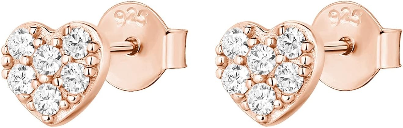 image:imagePAVOI 14K Gold Plated 925 Sterling Silver Stud Earrings for Women Dainty Geometrical Bar Triangle Heart Earrings Valentines Day Trendy JewelryRose Gold