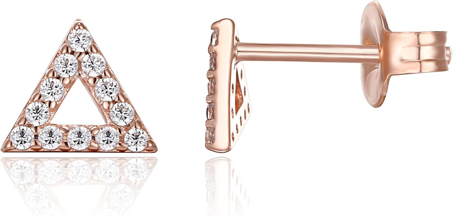 image:imagePAVOI 14K Gold Plated 925 Sterling Silver Stud Earrings for Women Dainty Geometrical Bar Triangle Heart Earrings Valentines Day Trendy JewelryRose Gold