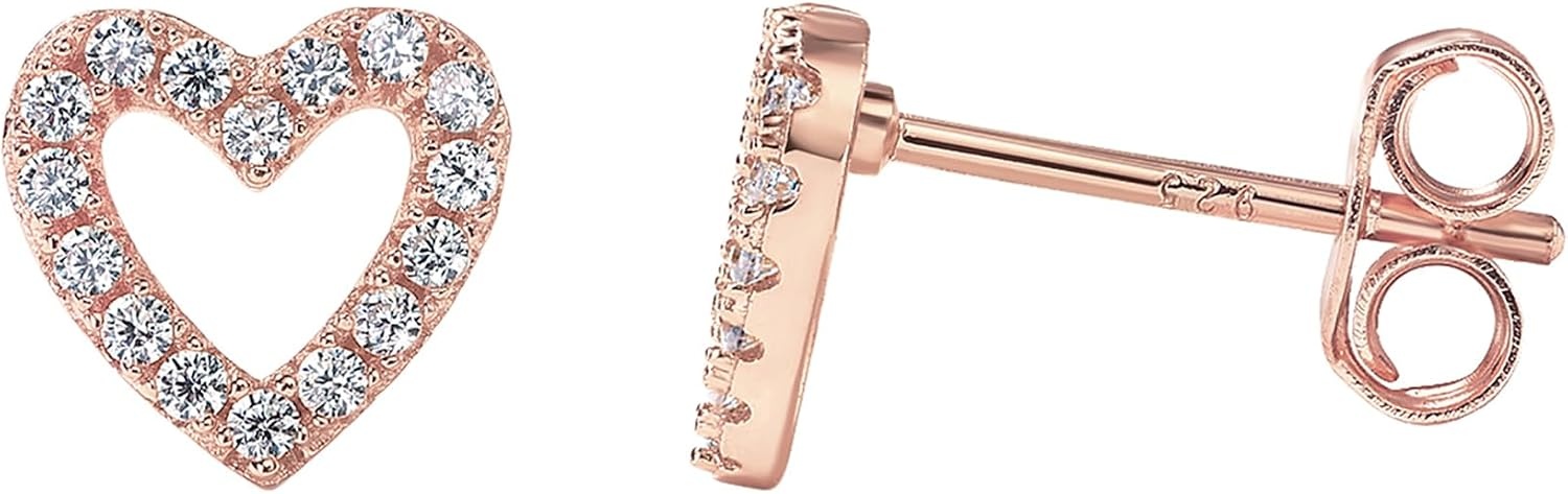 image:imagePAVOI 14K Gold Plated 925 Sterling Silver Stud Earrings for Women Dainty Geometrical Bar Triangle Heart Earrings Valentines Day Trendy JewelryRose Gold