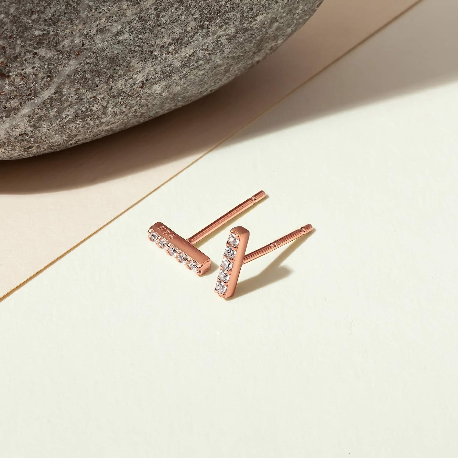 image:imagePAVOI 14K Gold Plated 925 Sterling Silver Stud Earrings for Women Dainty Geometrical Bar Triangle Heart Earrings Valentines Day Trendy JewelryRose Gold