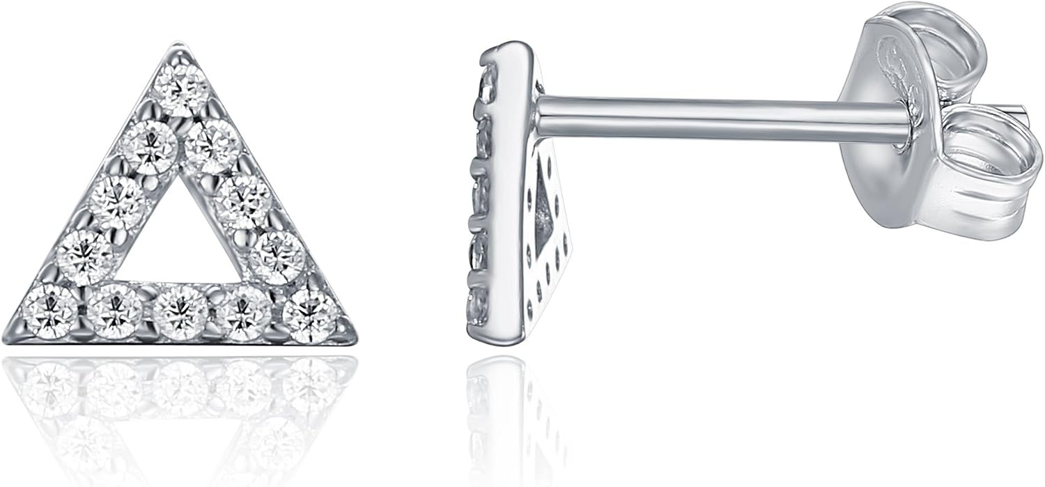image:imagePAVOI 14K Gold Plated 925 Sterling Silver Stud Earrings for Women Dainty Geometrical Bar Triangle Heart Earrings Valentines Day Trendy JewelryWhite Gold