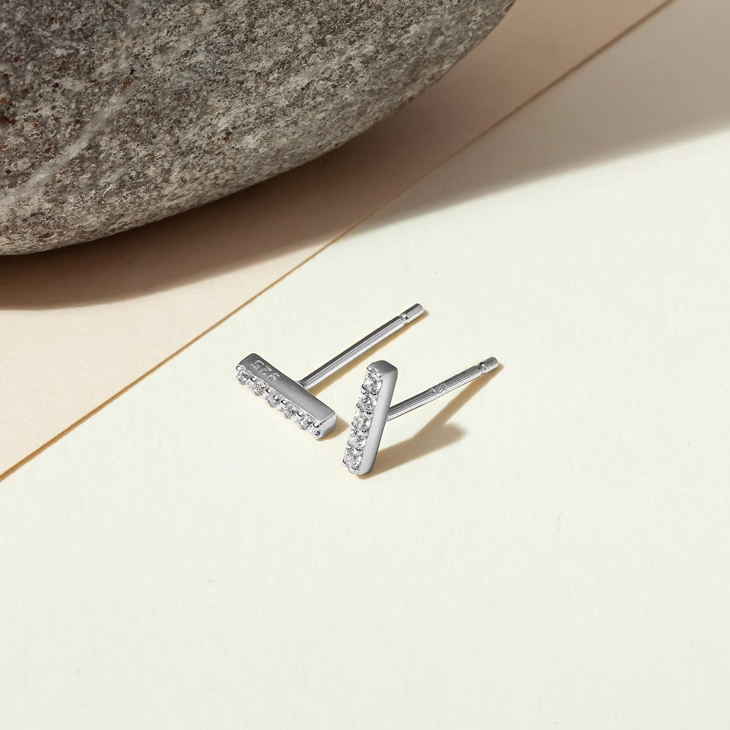 image:imagePAVOI 14K Gold Plated 925 Sterling Silver Stud Earrings for Women Dainty Geometrical Bar Triangle Heart Earrings Valentines Day Trendy JewelryWhite Gold
