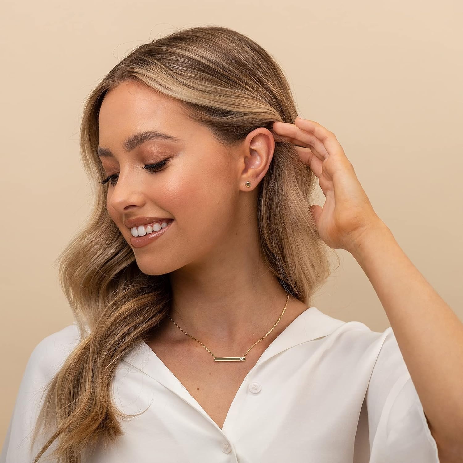 image:imagePAVOI 14K Gold Plated 925 Sterling Silver Tiny Stud Earrings for Women Dainty Circle Triangle Bar Earrings Hypoallergenic Minimalist Geometric Jewelry Small Gold Studs for WomenYellow Gold