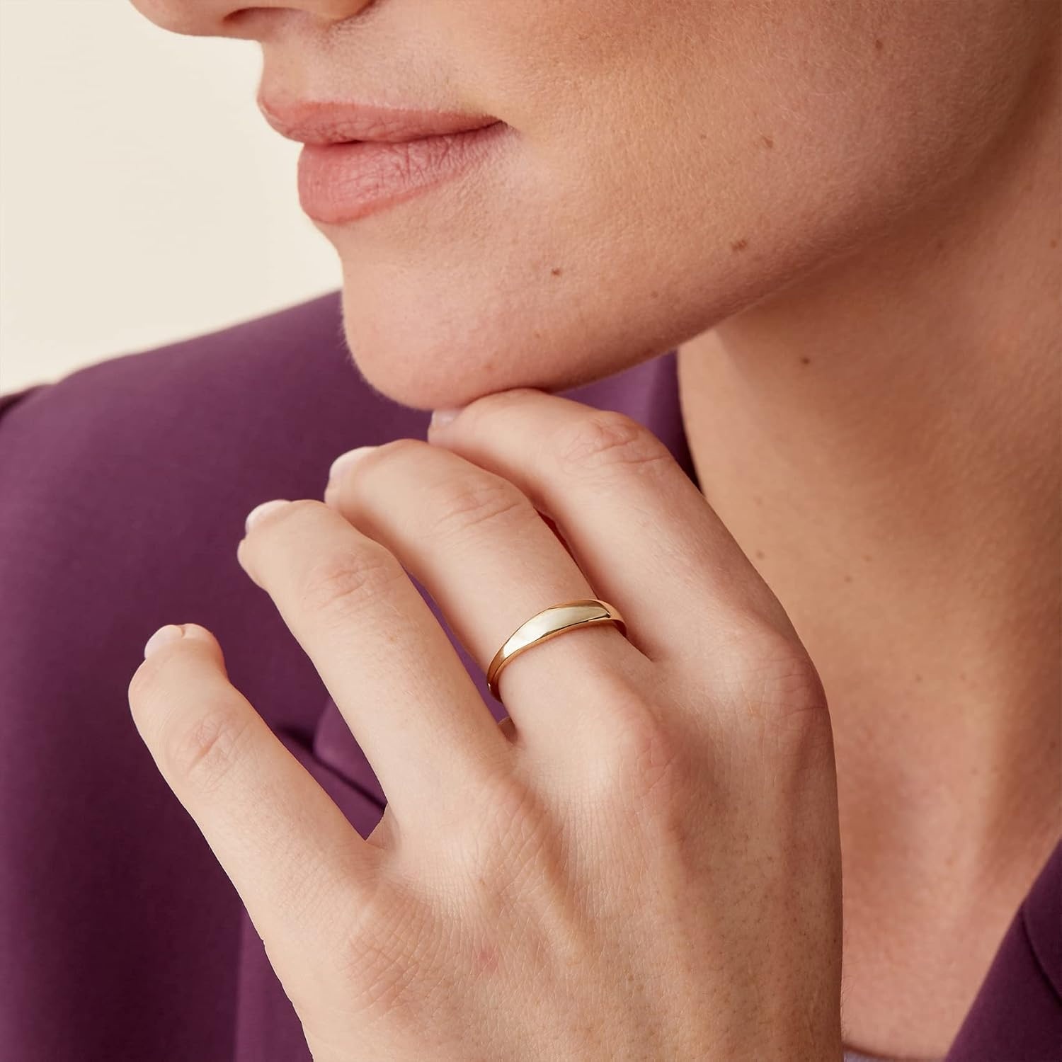 image:imagePAVOI 14K Gold Plated Chunky Signet Ring for Women Womens Stackable BandsYellow Gold