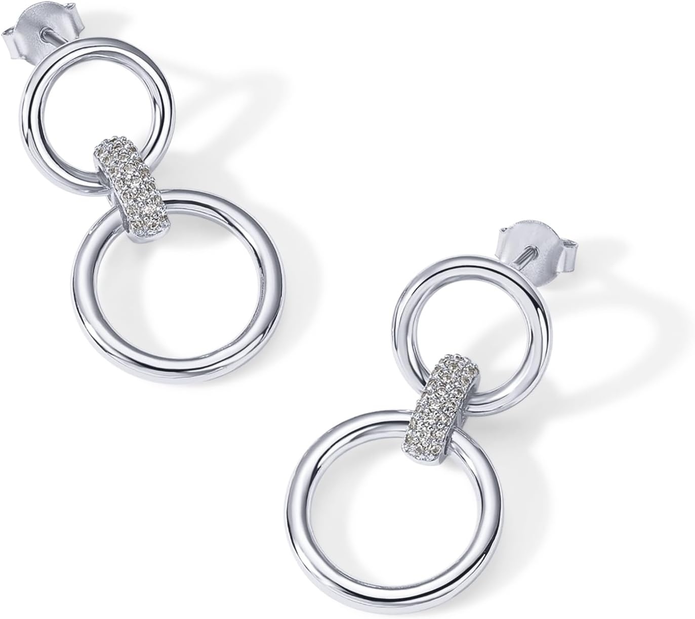 image:imagePAVOI 14K Gold Plated Chunky Triple Hoop Stud Earrings for Women Cubic Zirconia Chunky Studs CZ Drop Dangle EarringsWhite Gold