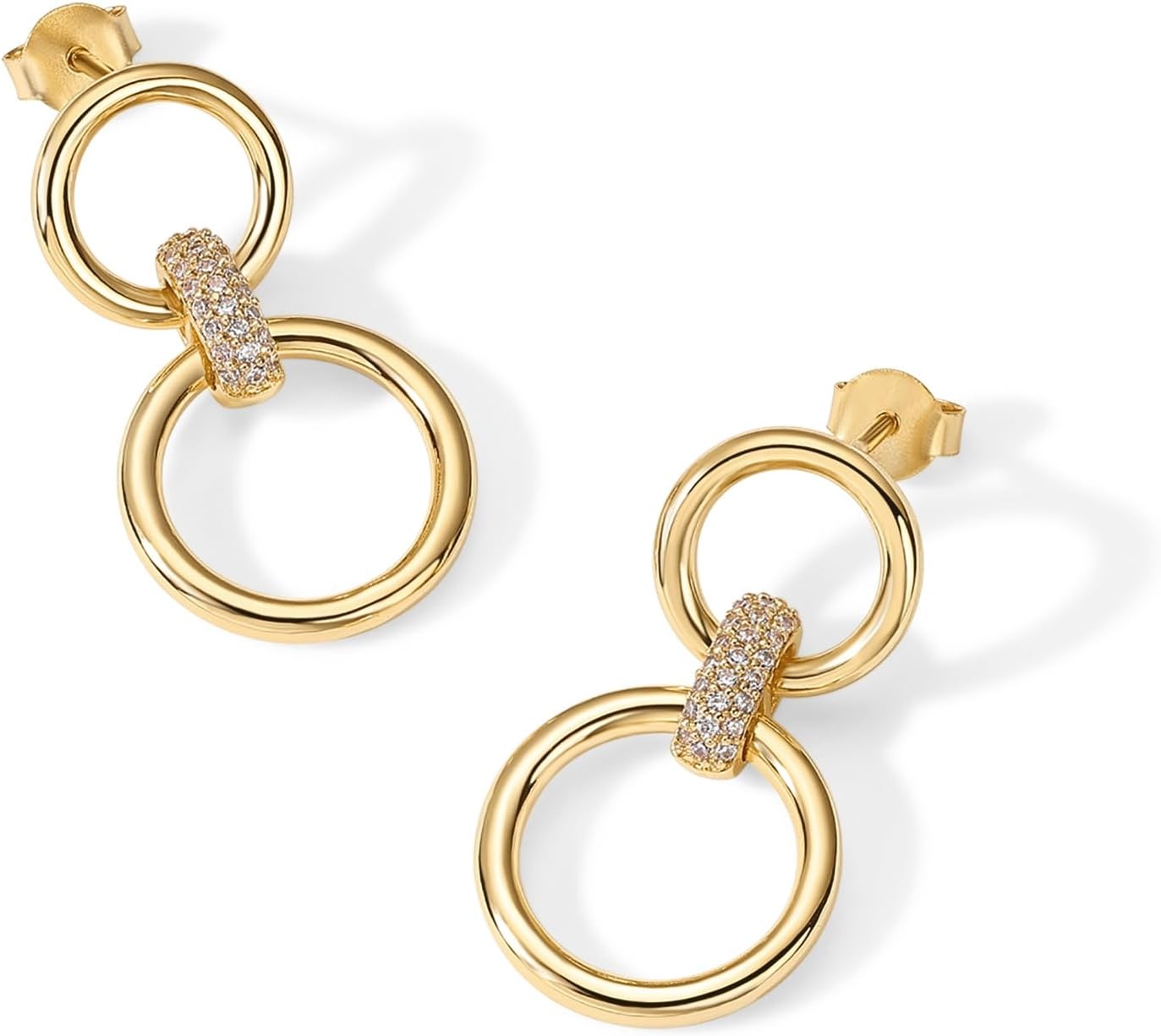 image:imagePAVOI 14K Gold Plated Chunky Triple Hoop Stud Earrings for Women Cubic Zirconia Chunky Studs CZ Drop Dangle EarringsYellow Gold