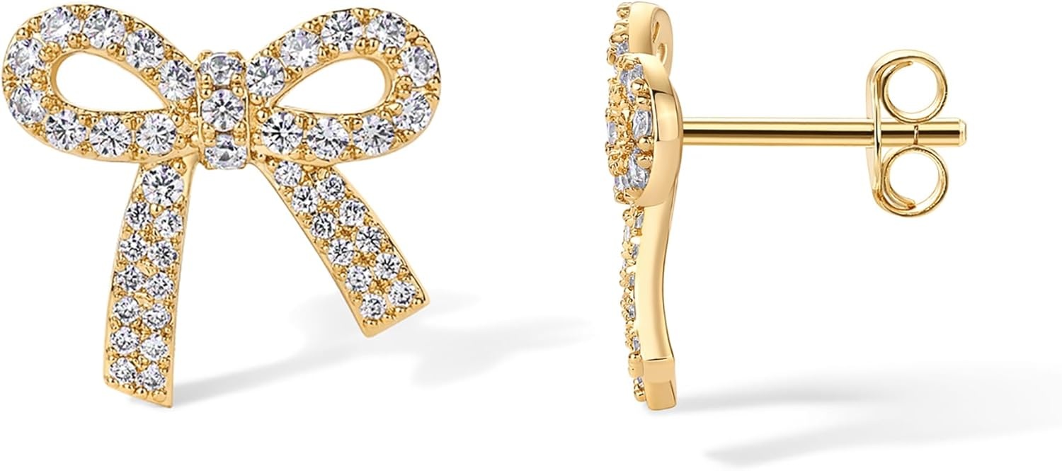image:imagePAVOI 14K Gold Plated Cubic Zirconia Bow Stud Earrings for Women Coquette Earring PairCubic Zirconia