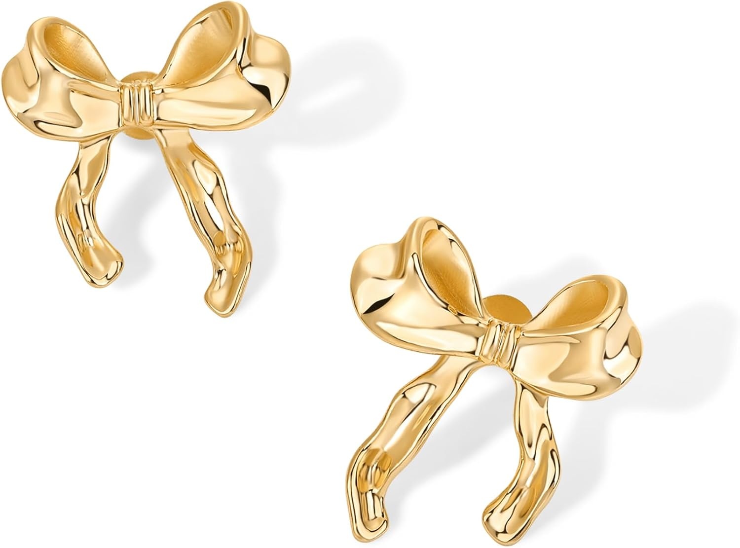image:imagePAVOI 14K Gold Plated Cubic Zirconia Bow Stud Earrings for Women Coquette Earring PairHammered