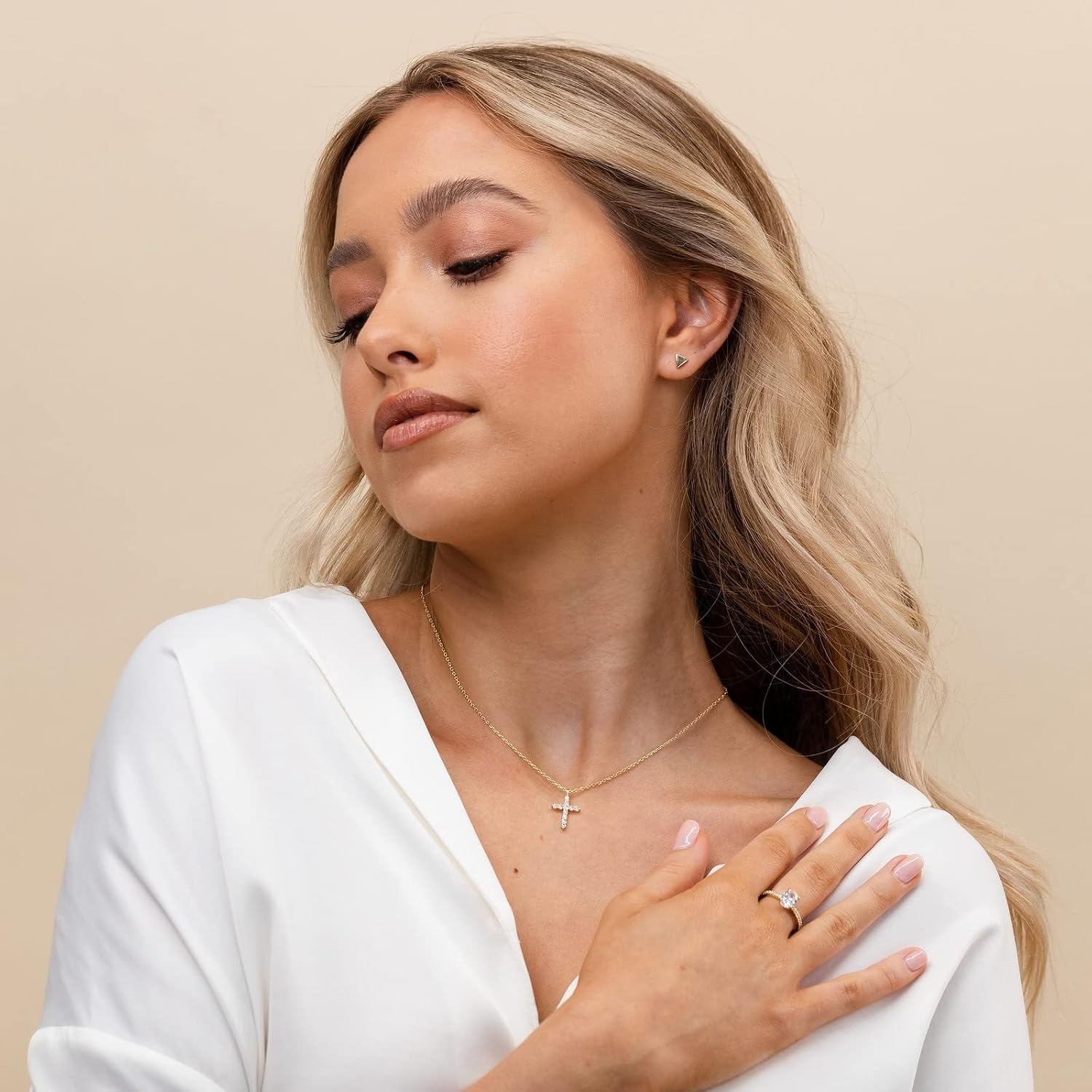 image:imagePAVOI 14K Gold Plated Cubic Zirconia Cross Necklace for Women Cross Faith Pendant NecklacesWhite Yellow Pack