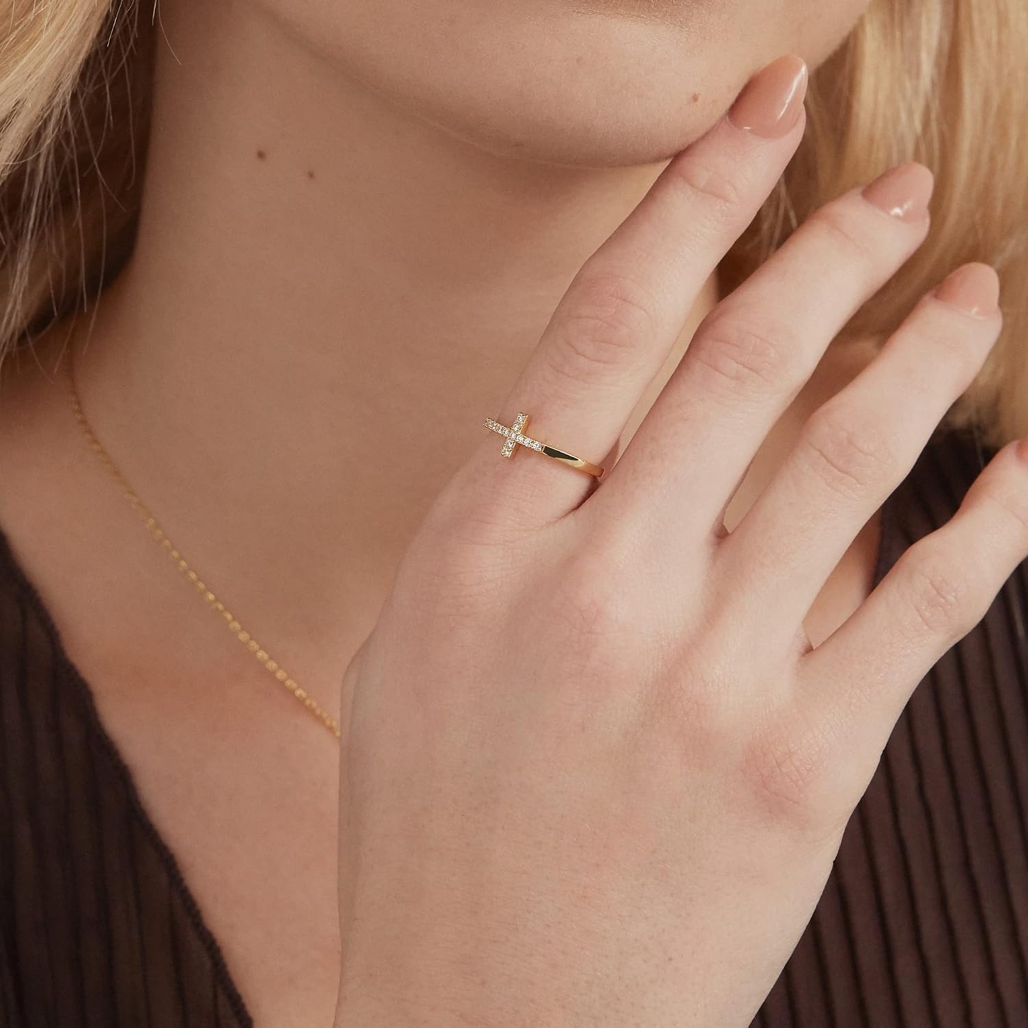 image:imagePAVOI 14K Gold Plated Cubic Zirconia Cross Ring for Women Eternity Promise Ring for Her Infinity Religious Wedding BandWhite Gold