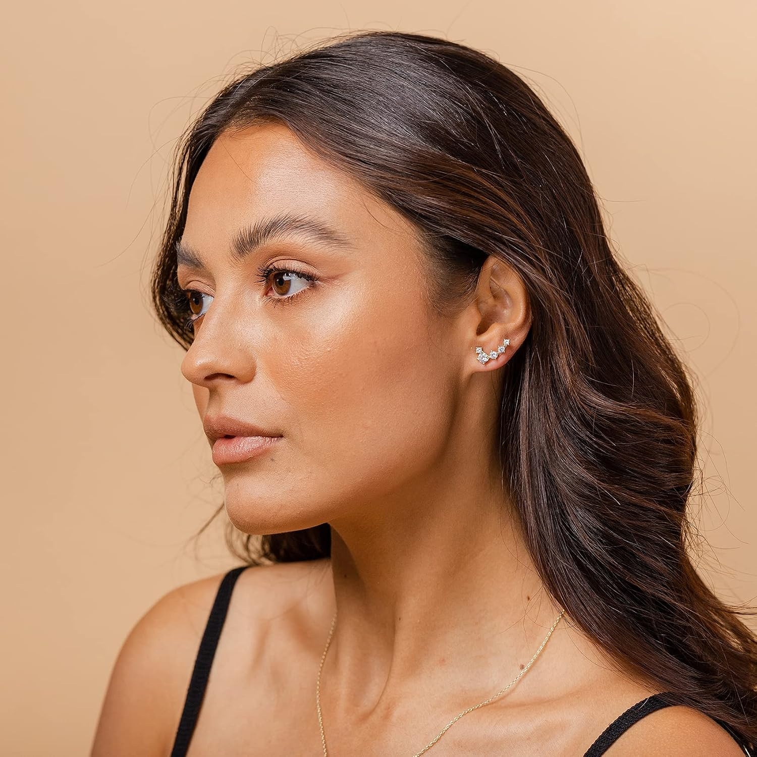 image:imagePAVOI 14K Gold Plated Cubic Zirconia Ear Crawler Earrings Faux Diamond Ear Climber Fashion Earrings for WomenWhite Gold