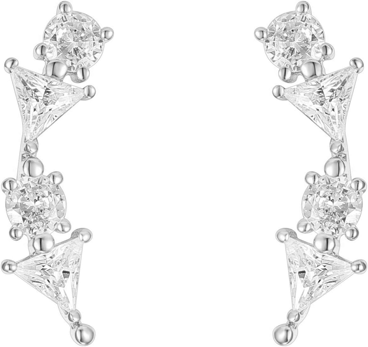 image:imagePAVOI 14K Gold Plated Cubic Zirconia Ear Crawler Earrings Faux Diamond Ear Climber Fashion Earrings for WomenWhite Gold
