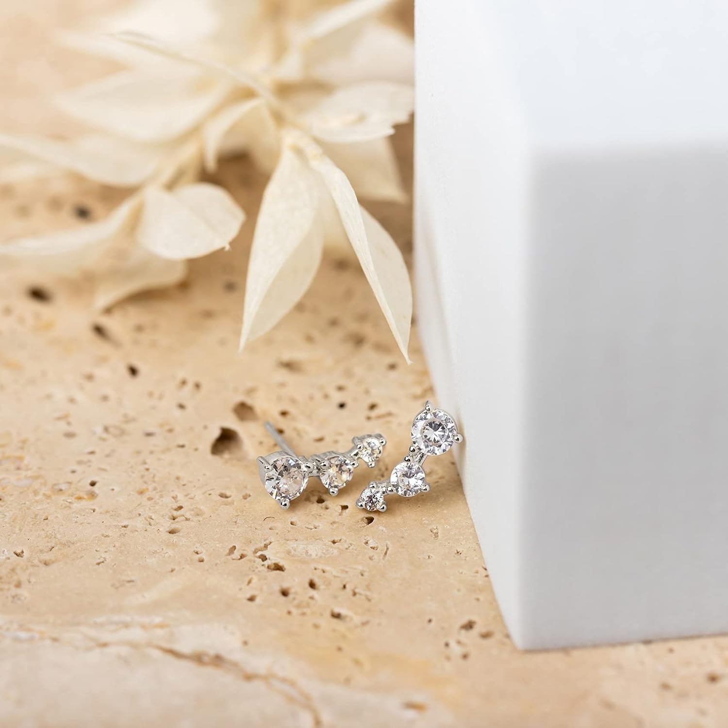 image:imagePAVOI 14K Gold Plated Cubic Zirconia Ear Crawler Earrings Faux Diamond Ear Climber Fashion Earrings for WomenWhite Gold