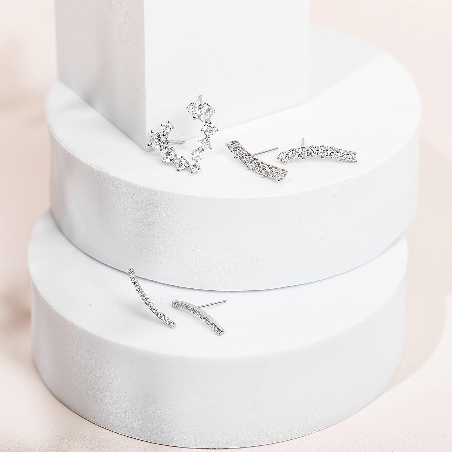 image:imagePAVOI 14K Gold Plated Cubic Zirconia Ear Crawler Earrings Faux Diamond Ear Climber Fashion Earrings for WomenWhite Gold
