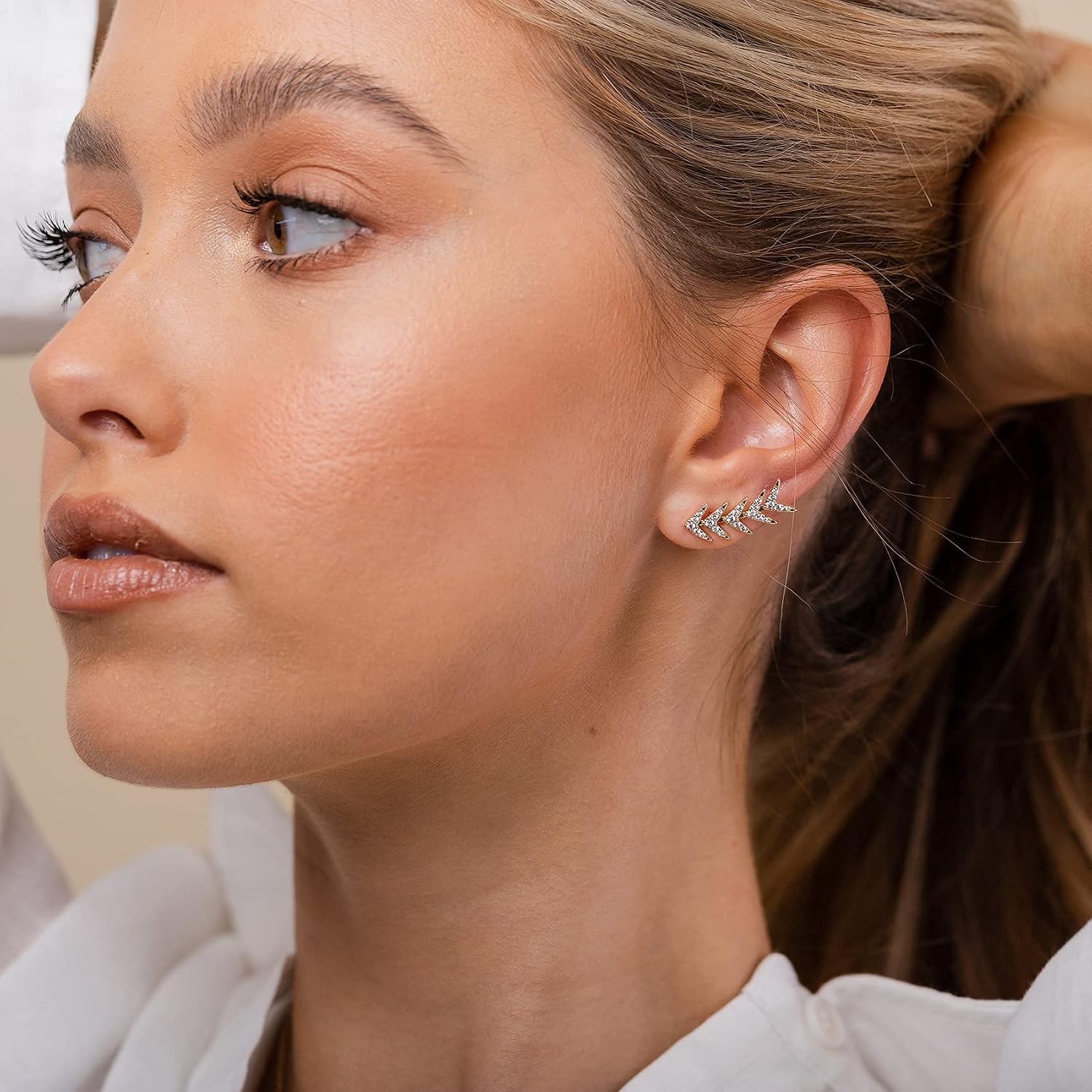 image:imagePAVOI 14K Gold Plated Cubic Zirconia Ear Crawler Earrings Faux Diamond Ear Climber Fashion Earrings for WomenWhite Gold