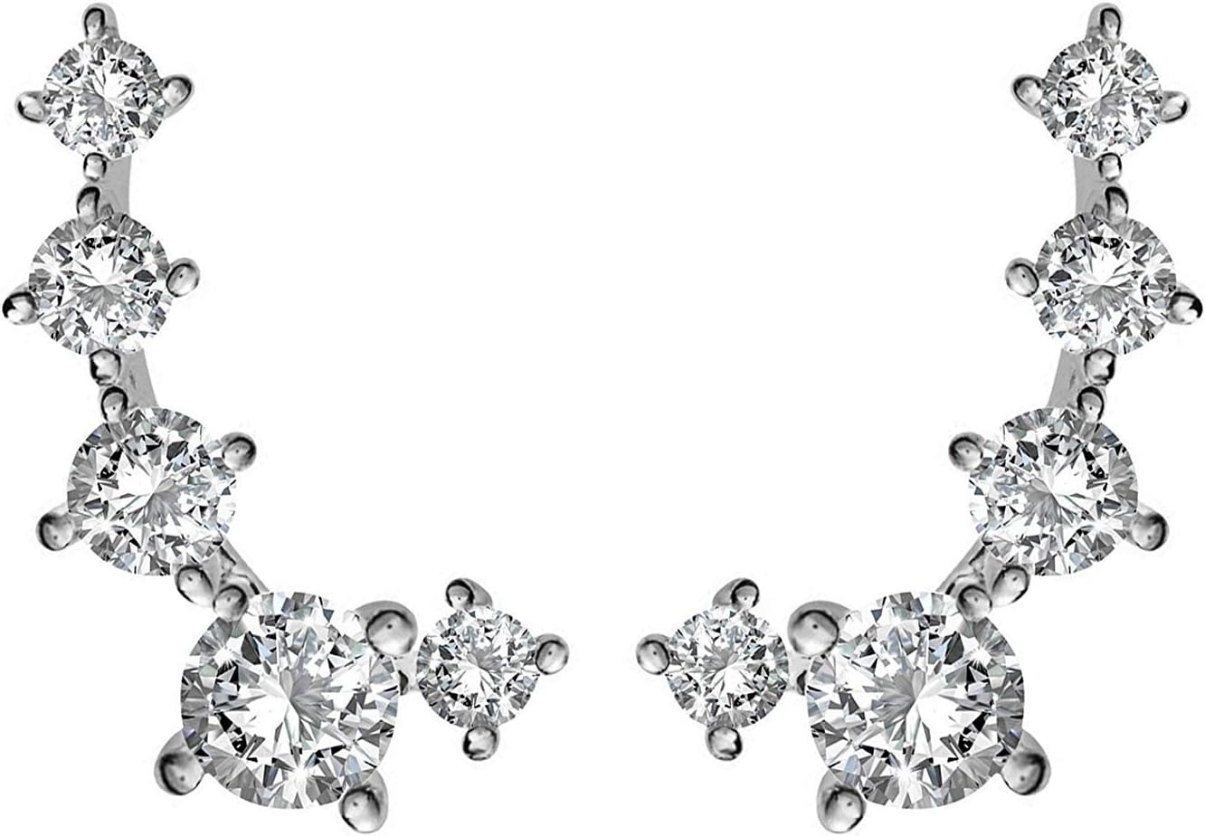 image:imagePAVOI 14K Gold Plated Cubic Zirconia Ear Crawler Earrings Faux Diamond Ear Climber Fashion Earrings for WomenWhite Gold