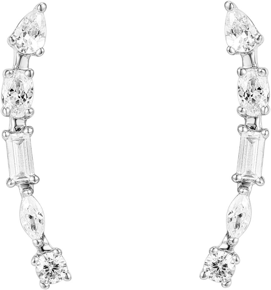 image:imagePAVOI 14K Gold Plated Cubic Zirconia Ear Crawler Earrings Faux Diamond Ear Climber Fashion Earrings for WomenWhite Gold