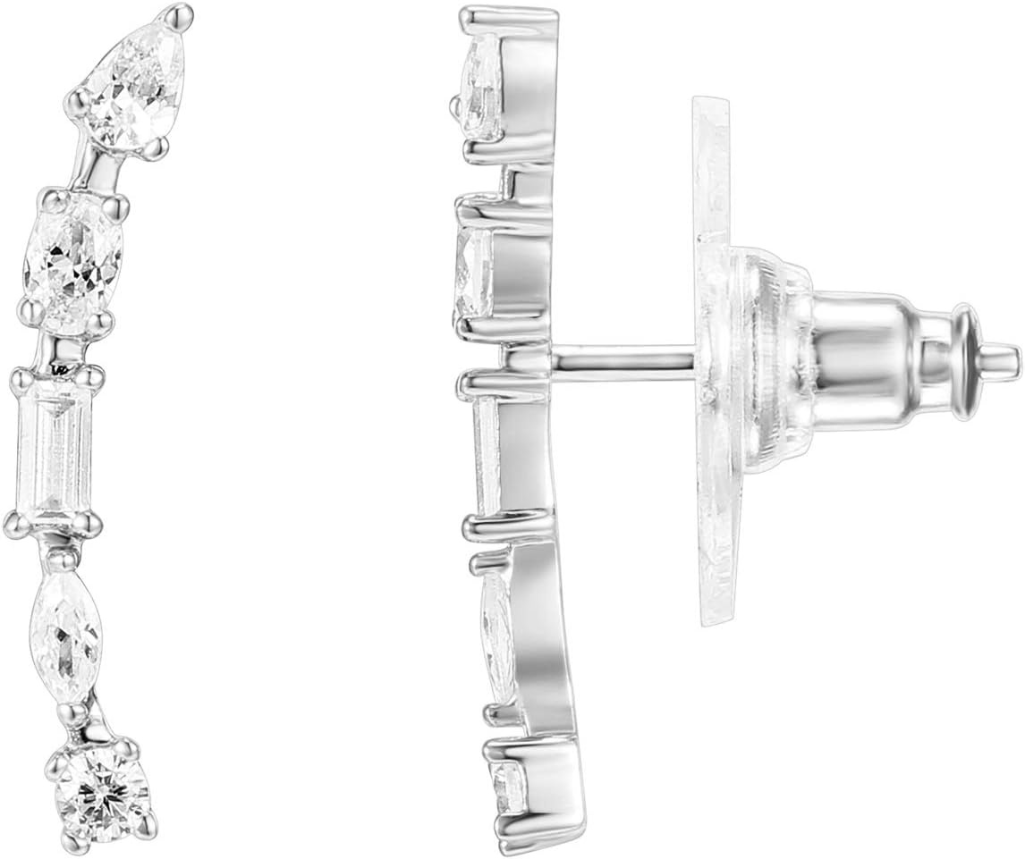image:imagePAVOI 14K Gold Plated Cubic Zirconia Ear Crawler Earrings Faux Diamond Ear Climber Fashion Earrings for WomenWhite Gold
