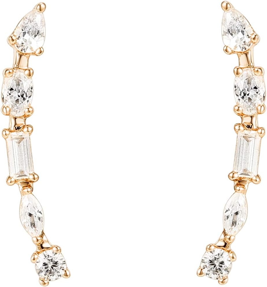image:imagePAVOI 14K Gold Plated Cubic Zirconia Ear Crawler Earrings Faux Diamond Ear Climber Fashion Earrings for WomenYellow Gold