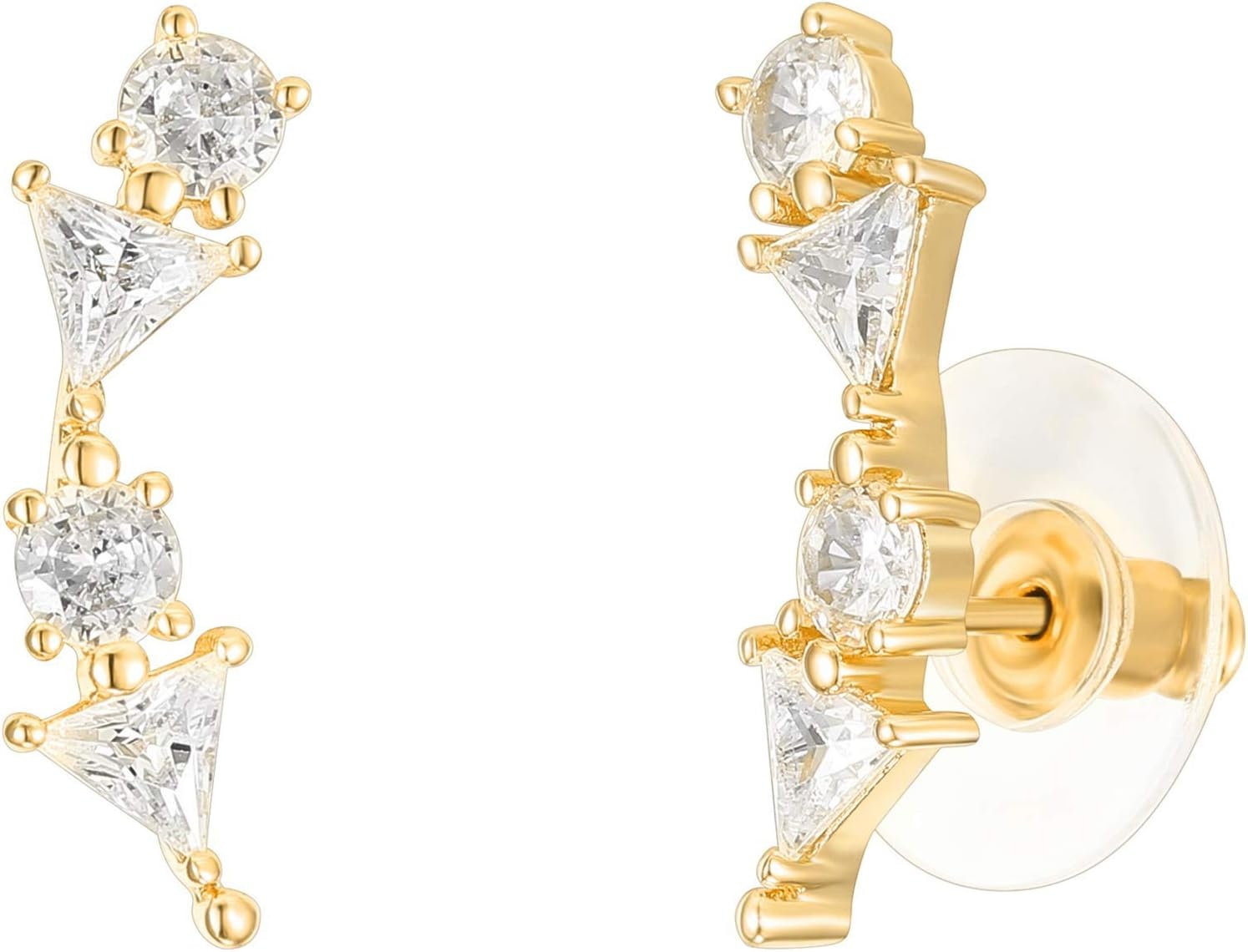 image:imagePAVOI 14K Gold Plated Cubic Zirconia Ear Crawler Earrings Faux Diamond Ear Climber Fashion Earrings for WomenYellow Gold